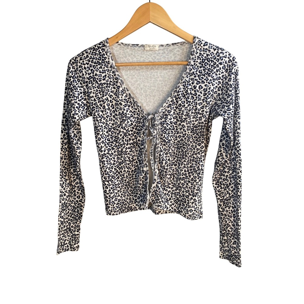 John Galt Leopard Print Tie Front Cardigan Top Womens Small‎ Y2k Indie Soft Girl